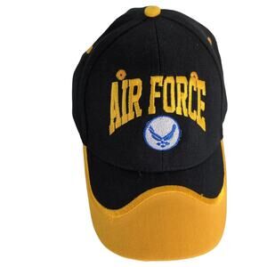 United States Air Force USAF Wings Baseball Hat Ball Cap Black Gold Wind Catcher